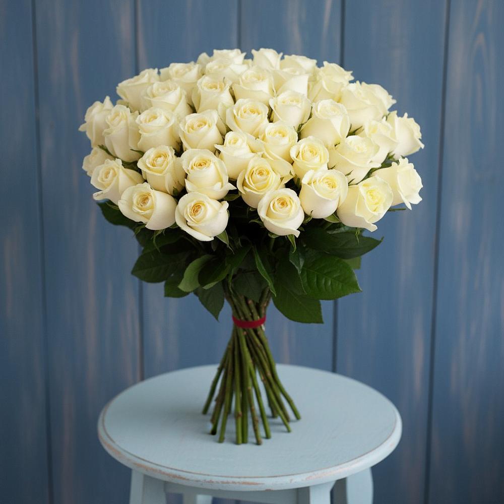 Букет 51 Белая роза Эдлесс Лав в Жаворонки